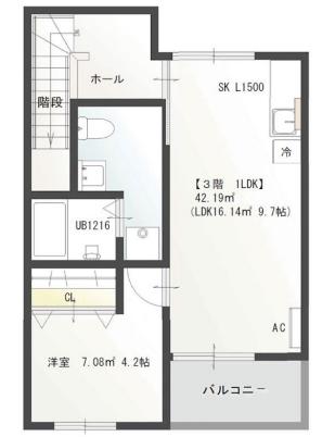 PRIVE広(1LDK/3階)の間取り写真