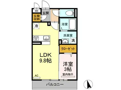 WISEならは(1LDK/3階)の間取り写真