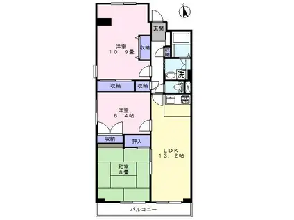 新松戸西パークハウスC棟(3LDK/8階)の間取り写真