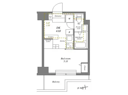 TRIANGLE千歳船橋(1DK/4階)の間取り写真