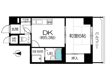 ライオンズマンション御堂本町(1DK/6階)の間取り写真