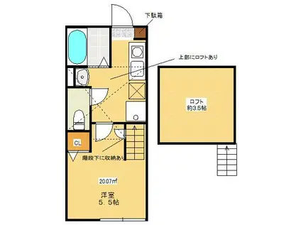 ARBOR BLUE DUO(1K/2階)の間取り写真