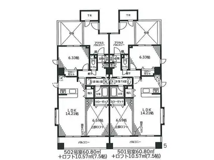 MOONSHINY 壱番館(2LDK/5階)の間取り写真