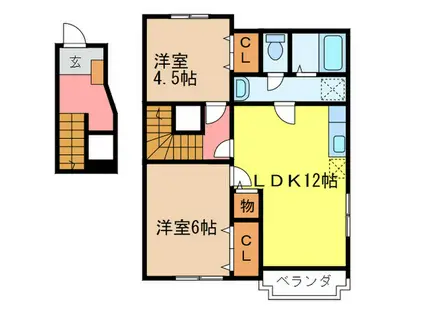 ミルト二アB(2LDK/2階)の間取り写真