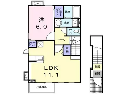 コムフォートK(1LDK/2階)の間取り写真