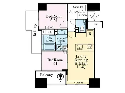 プレミスト西池袋(2LDK/4階)の間取り写真