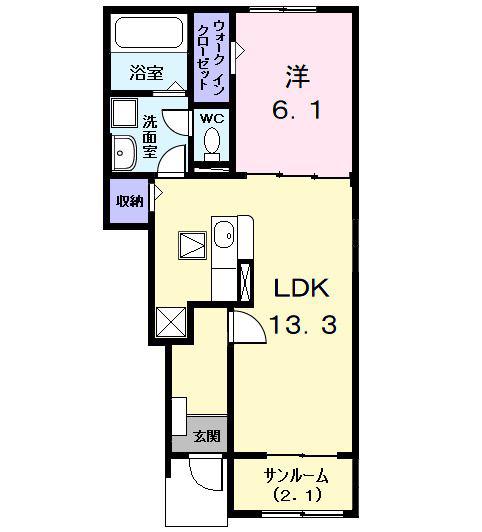 グランディールC 2(1LDK/1階)の間取り写真