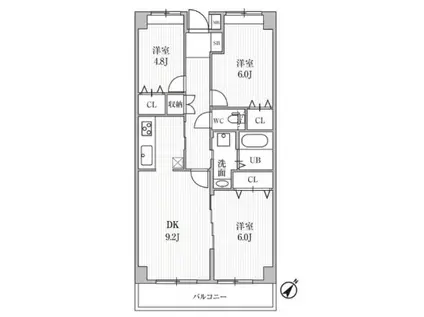 東雪谷マンション(3LDK/4階)の間取り写真