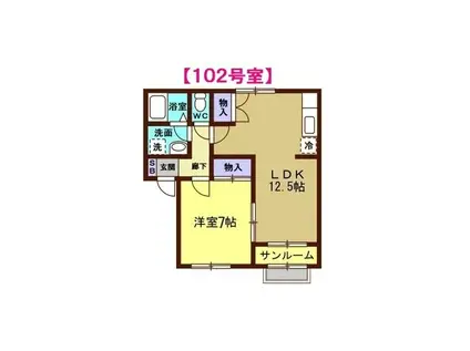 石川県金沢市 2階建 築24年(1LDK/1階)の間取り写真