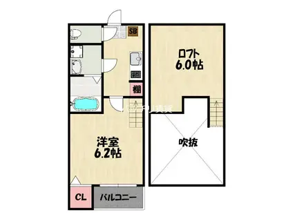 アリエッタ西片江(1K/2階)の間取り写真