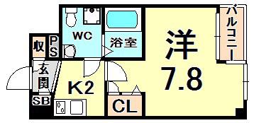 セレニテ甲子園2号棟(1K/1階)の間取り写真