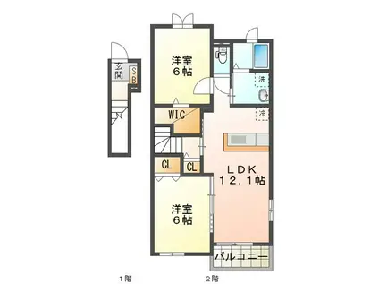 シェルブール B(2LDK/2階)の間取り写真
