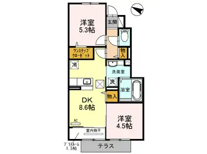 ウエスタン ココペリ(2DK/1階)の間取り写真