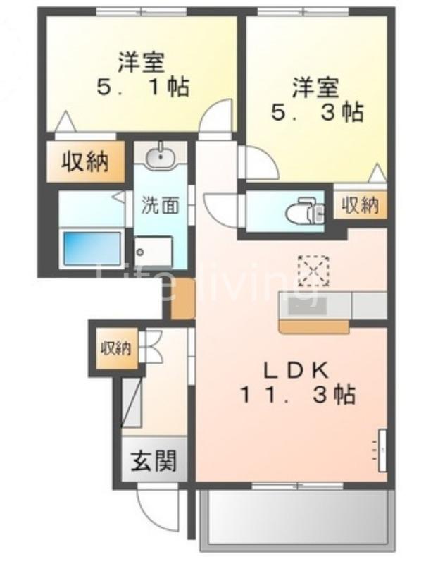 リバーサイド金磯A(2LDK/1階)の間取り写真