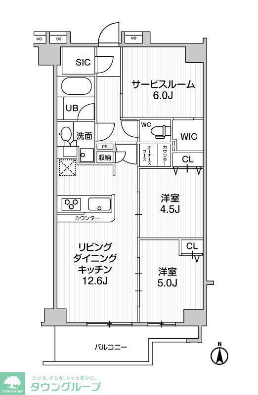 ツインズ国立II(2SLDK/9階)の間取り写真
