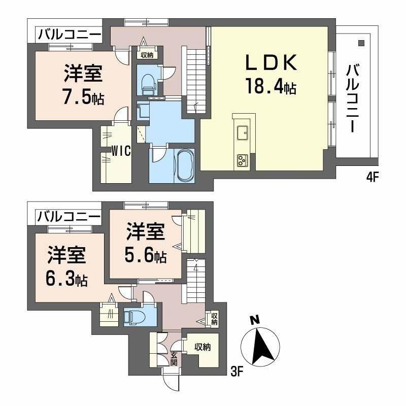 ディアマント番町(3LDK/3階)の間取り写真