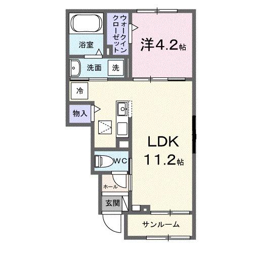 ヒカルサ見付サウスII(1LDK/1階)の間取り写真