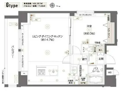 ズーム西新宿(1LDK/12階)の間取り写真