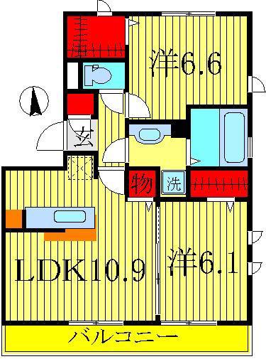 フラッツ酒井根II(2LDK/1階)の間取り写真