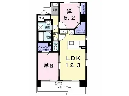 グローヴ・ガーデンE(2LDK/6階)の間取り写真