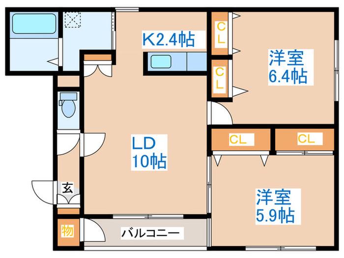 グランピア山の手(2LDK/2階)の間取り写真