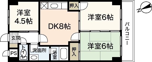 VILLA七軒茶屋(3DK/5階)の間取り写真