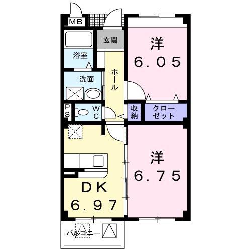 サニーセトル弐号館(2DK/2階)の間取り写真