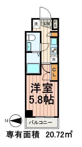 FROMA門前仲町RIVER SIDE(1K/5階)の間取り写真