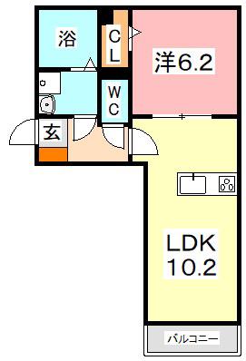 ル・シェル中庄I(1LDK/2階)の間取り写真