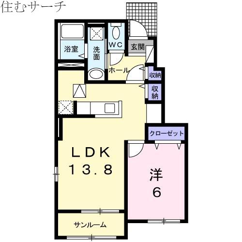 HONGOUSOUA(1LDK/1階)の間取り写真