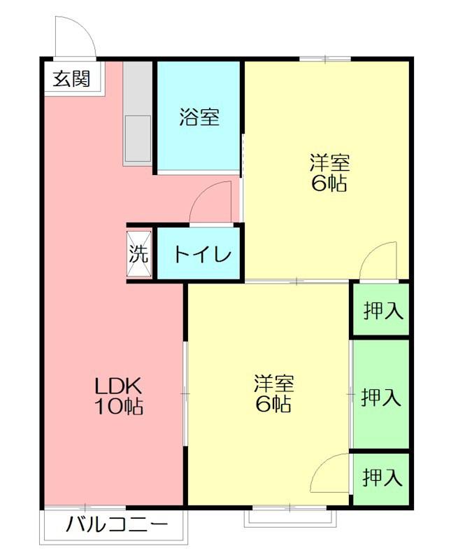 芦添ハイツ1号(2LDK/2階)の間取り写真