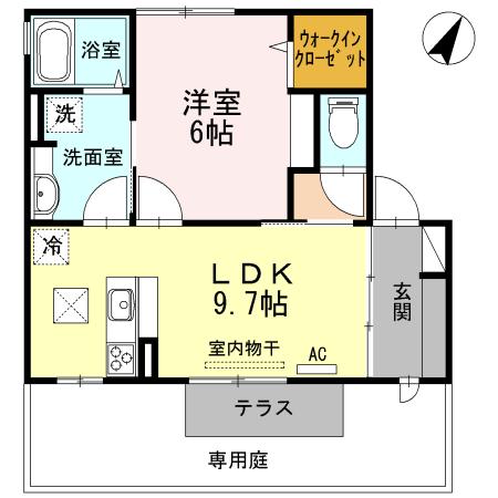 ヴィルヌーブ伍番街C棟(1LDK/1階)の間取り写真