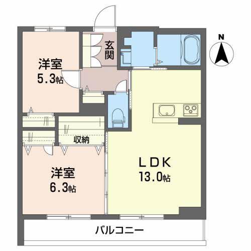 ゆうこく東仙台II(2LDK/1階)の間取り写真