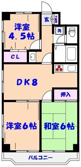 レジデンス富美浜(3DK/1階)の間取り写真