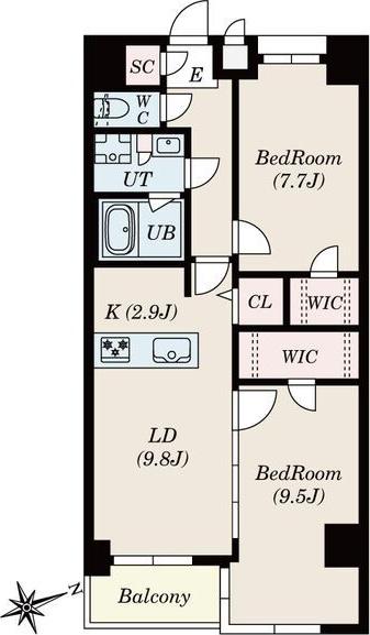S-RESIDENCE神沢AFFORD(2LDK/8階)の間取り写真