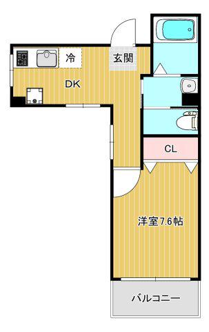 K&Hビル(1DK/3階)の間取り写真
