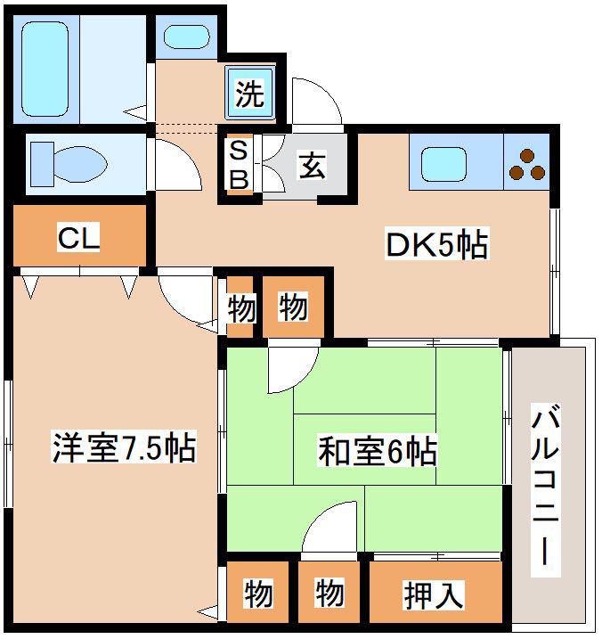 ノイエステ瓦屋(2DK/1階)の間取り写真