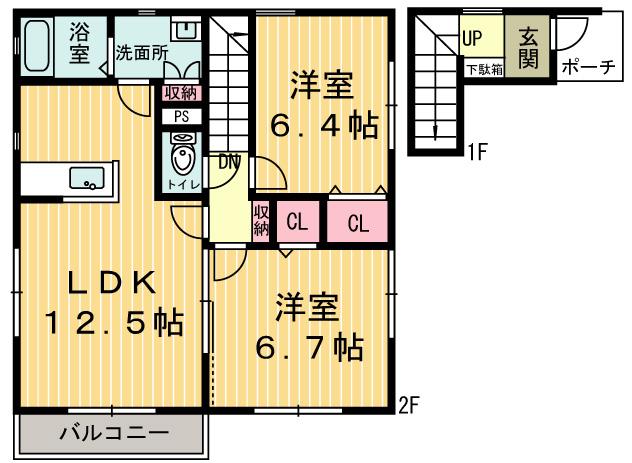 フェリオ常盤 C(2LDK/2階)の間取り写真