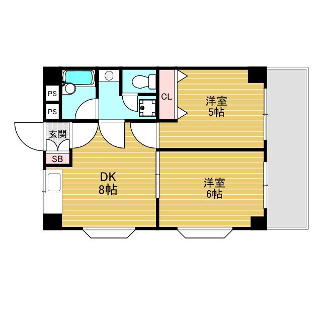 第2高光マンション(2DK/6階)の間取り写真