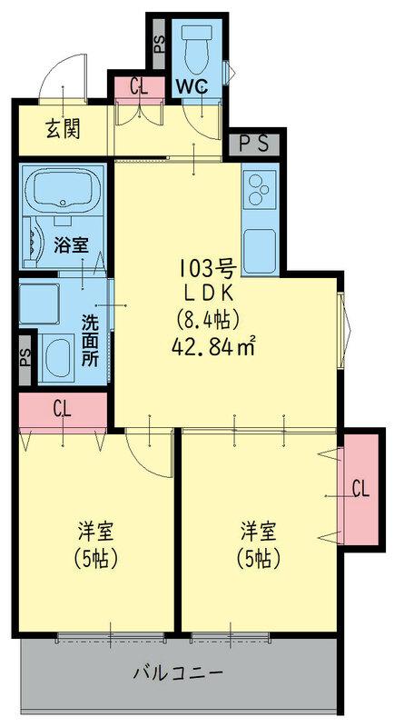 クリエオーレ大池町II(2LDK/3階)の間取り写真