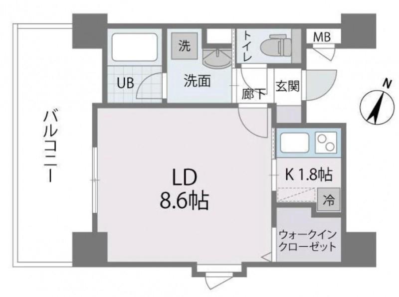 アクタス薬院III(1K/13階)の間取り写真