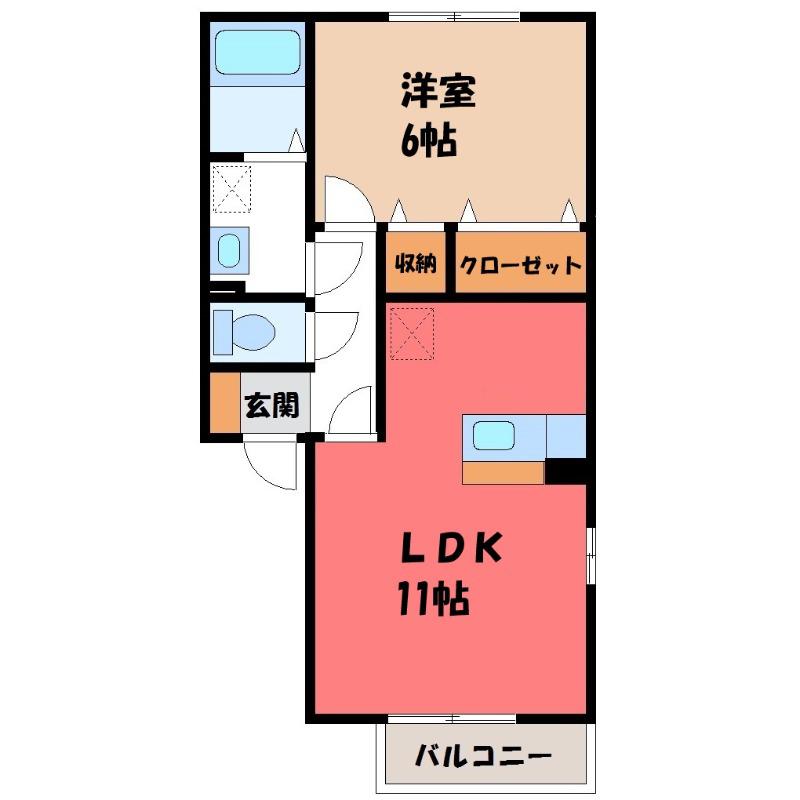 ガーデンリーブスA(1LDK/2階)の間取り写真