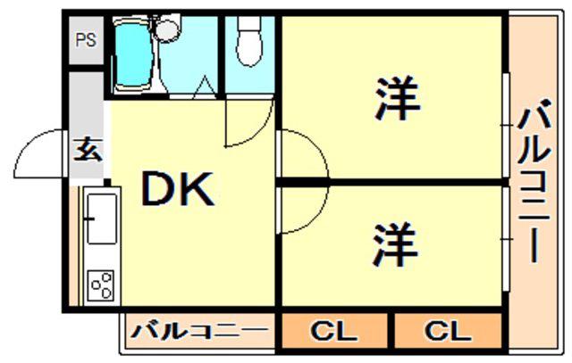 シンプルライフ本山(2DK/5階)の間取り写真