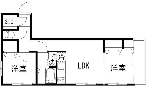 カルディア中央(2LDK/2階)の間取り写真