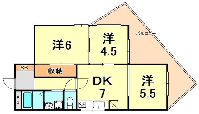 コムーネ本山(3DK/1階)の間取り写真