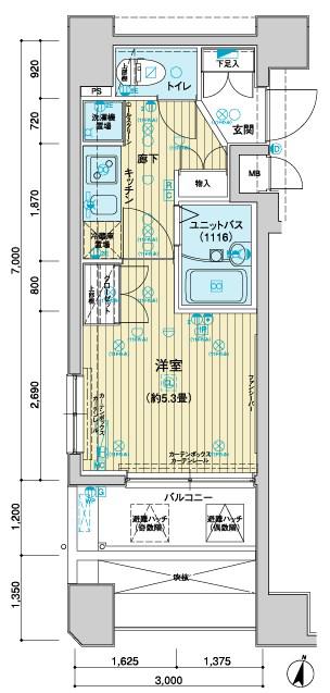 メインステージ飯田橋(1K/6階)の間取り写真