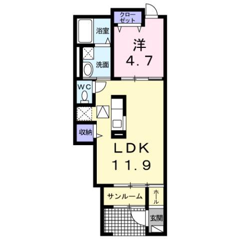JR日豊本線 宮崎駅 バス乗車時間:15分 最寄りバス停で下車 徒歩7分 2階建 築13年(1LDK/1階)の間取り写真
