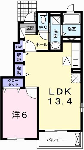 アイリスガーデンB(1LDK/1階)の間取り写真