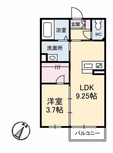 レユポルト(1LDK/2階)の間取り写真