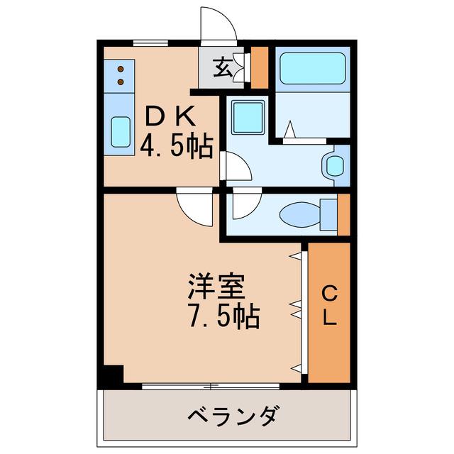 シャトレ水筒先(1DK/3階)の間取り写真